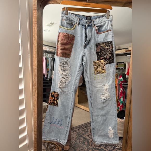 BDG Denim - BDG Light Blue Straight‑Leg Jeans with Multicolor Patchwork